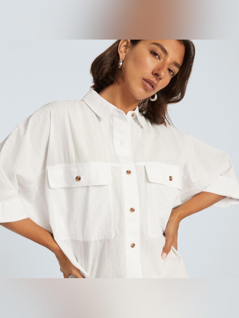 a.n.a White Short-Sleeve Button-Front Utility Shirt